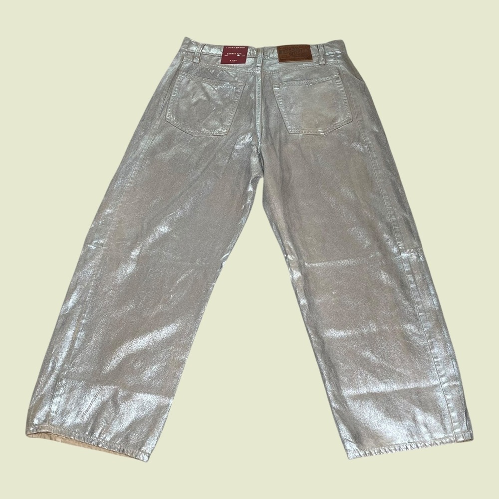 NEW Lucky Brand Legend Silver Metallic Barrel Leg Jeans High Rise Ankle 4/27‎ A - Picture 3 of 13